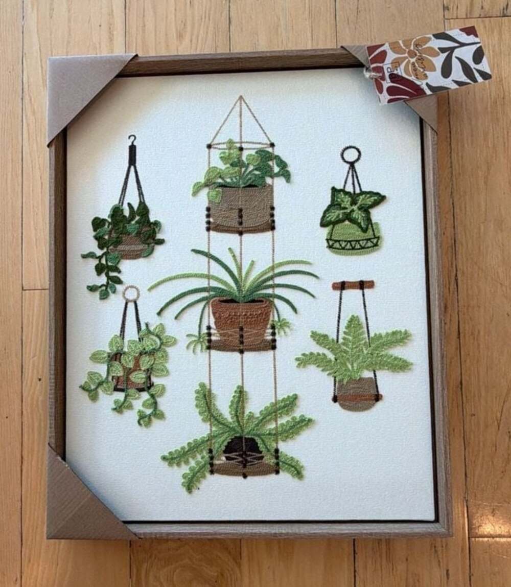 BP Home Embroidered  Succulent  Plants Framed Wall Art